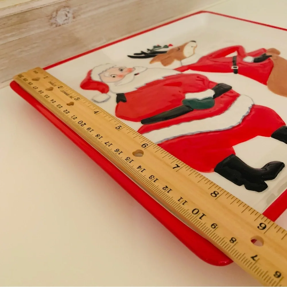 Department 56 Vintage Santa & Reindeer Christmas Holiday Serving Tray Excellent